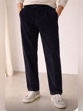 Turtleson Mens Dark Navy Blue Corduroy Trousers Classic Fit Cotton Pants Size 38